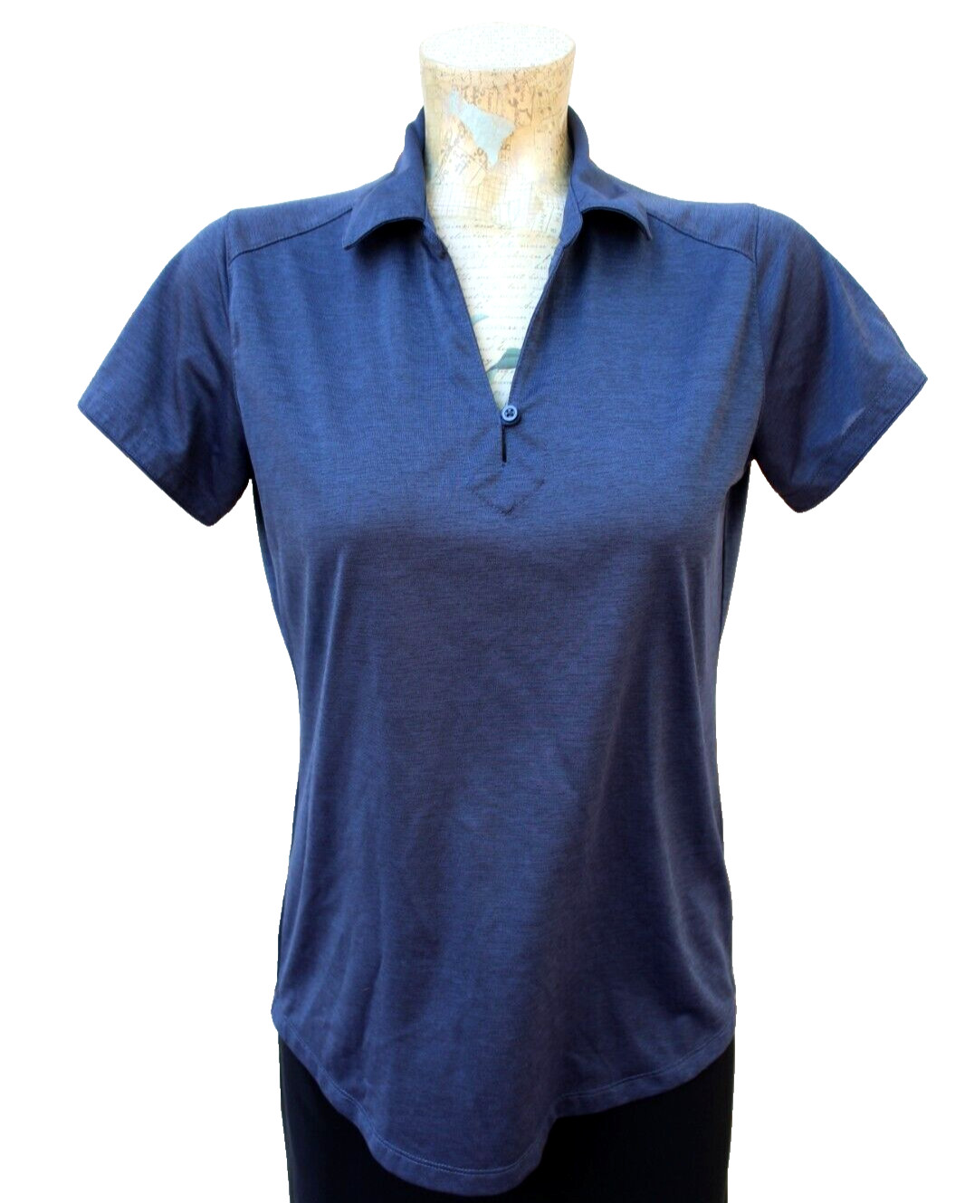 Port Authority Polo Shirt S Navy Blue Short Sleeves V-Neck w/Collar Pull-On