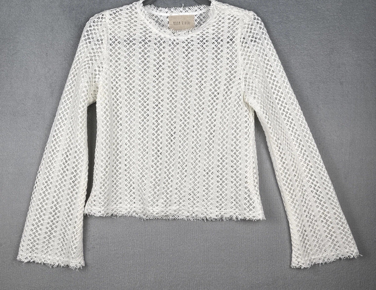 White Moon River White Top Crochet Flare Sleeve Festival Boho Size Small