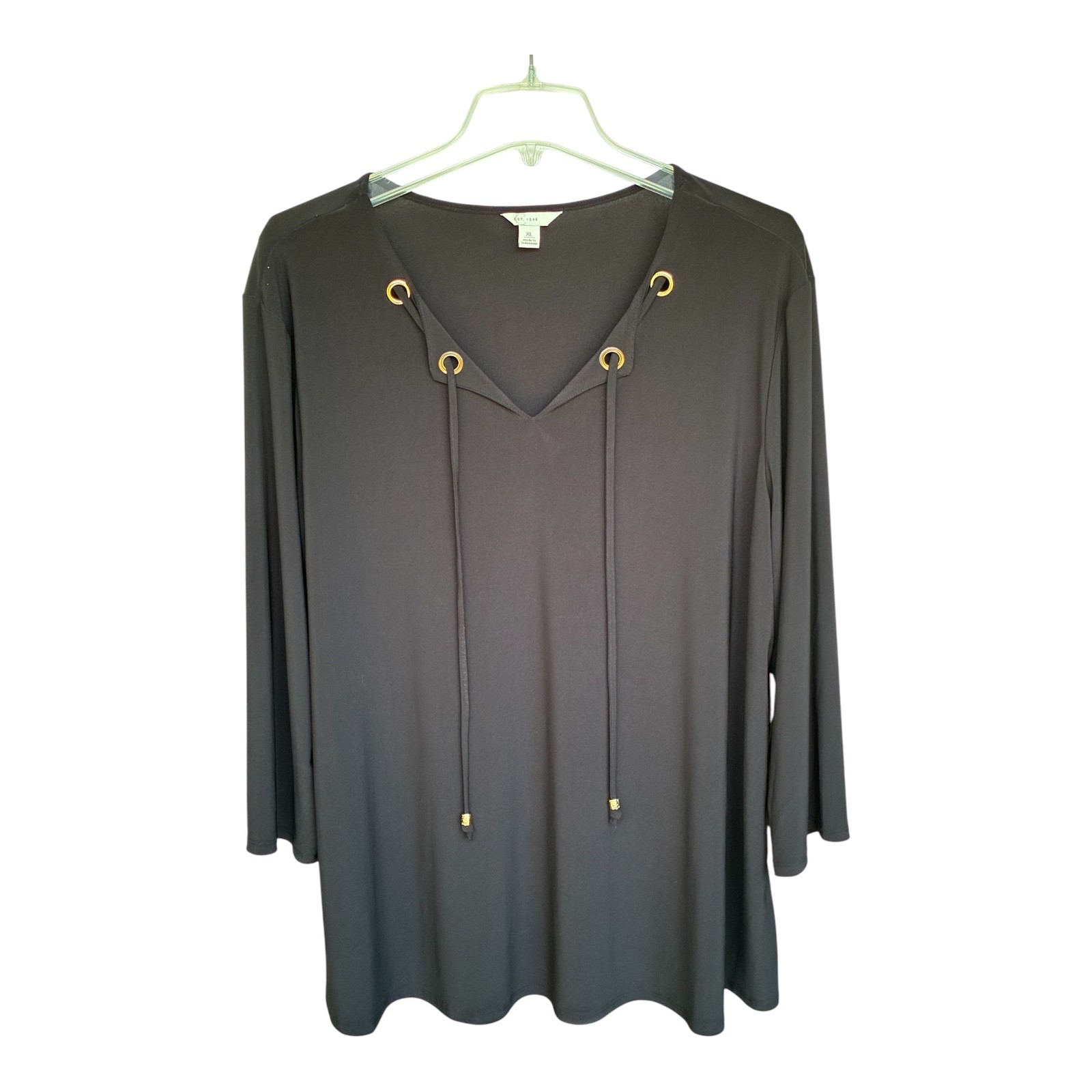 Est. 1946 Black V-Neck Blouse (3/4 Sleeve Length)-Size XL