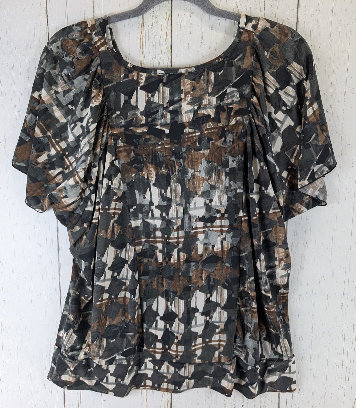 AB Studio Size XL Womens Multicolor Print Short Sleeve Blouse