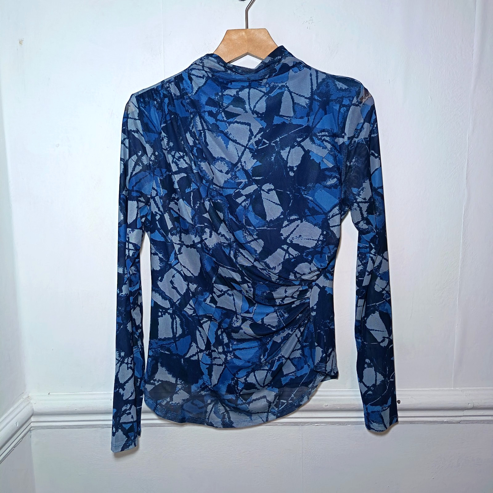 Cable And Gauge Womens Blue Top Size M UK 8 10 Ruched High Neck Print Corporate