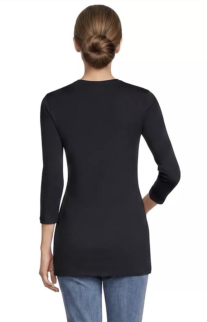Lands End 100% Supima Cotton 3/4 Sleeve Tunic Top in Black Size Medium