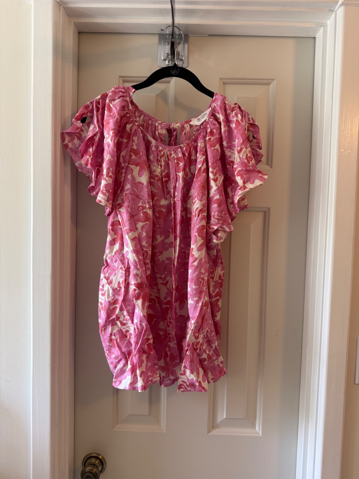 CANDACE CAMERON BURE Printed Tulip Sleeve Bow Back Blouse PLUM BERRY sz 2X