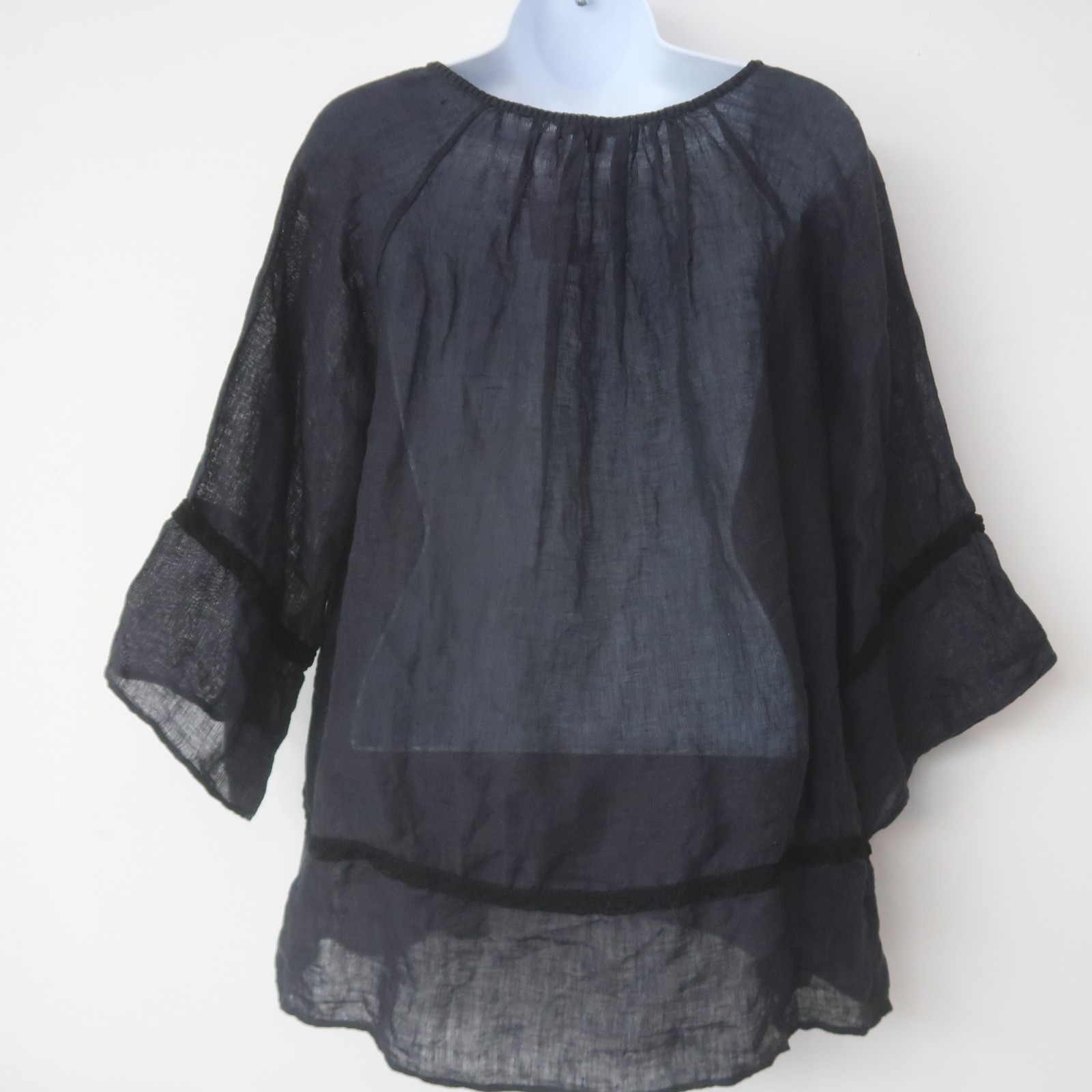 Calypso St Barth 100% Linen Blouse Size Small Black Oversized Flowy Resort NWT