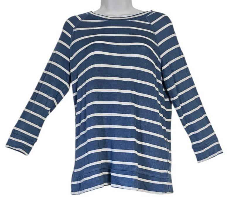 Mix by 41 Hawthorn Women Arnold Raglan Knit Top Blue Striped Medium Casual Soft