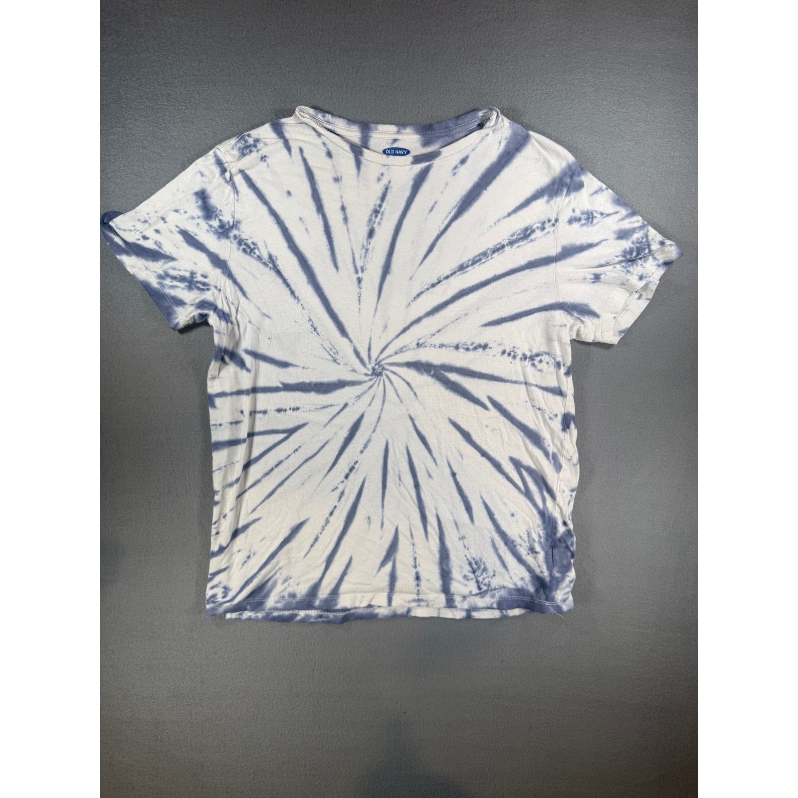 Old Navy Soft-Washed Blue White Spiral Tie Dye T-Shirt Women Medium Short Sleeve