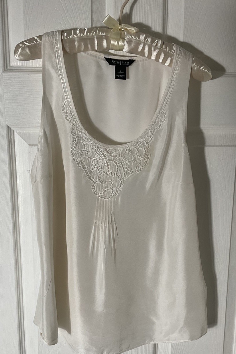 White House Black Market 100% Silk Sleeveless Top Large White w/ Side Zipper