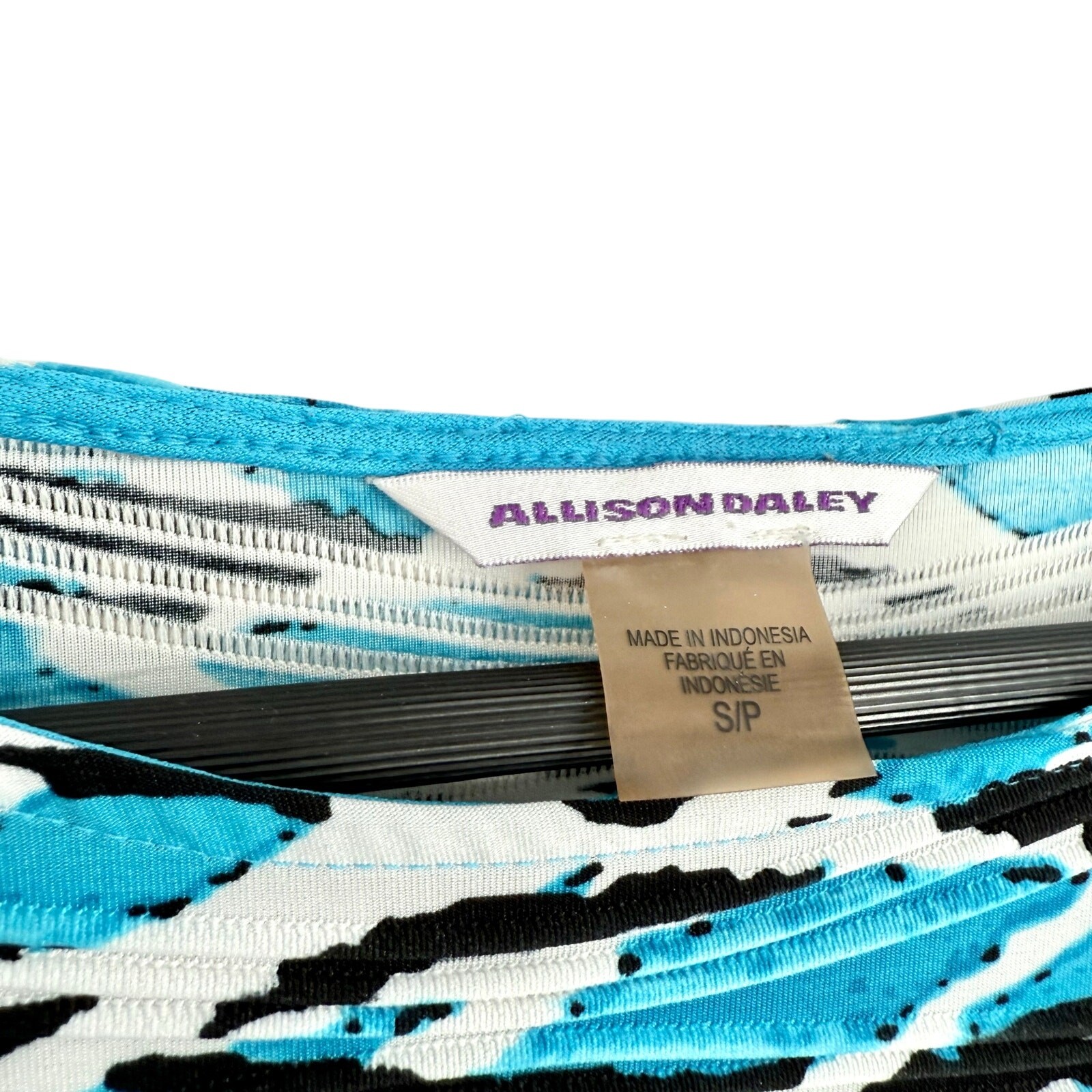 Allison Daley Sz Small Blue White Tropical Artsy Stretchy Blouse Shirt Top