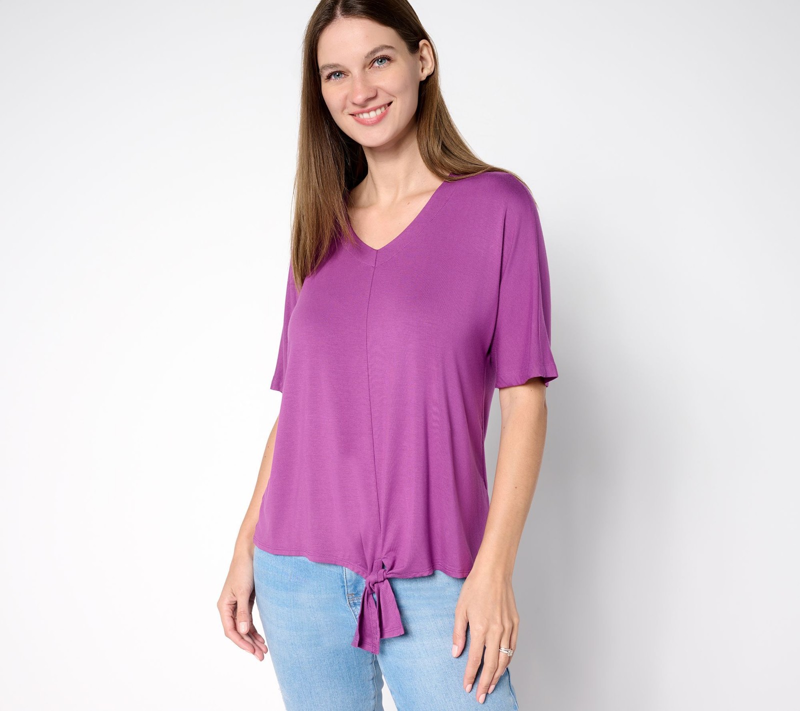 Gloria Vanderbilt Women’s Top Sz S Rayon Spandex Tie Front Purple A695491