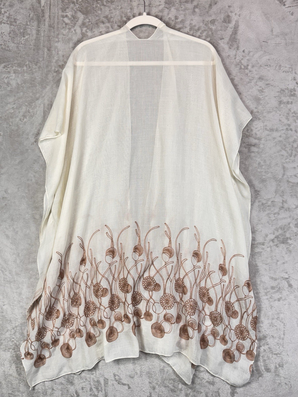 Boho Kimono One Size Cream Embroidered Flowers Lightweight Coverup