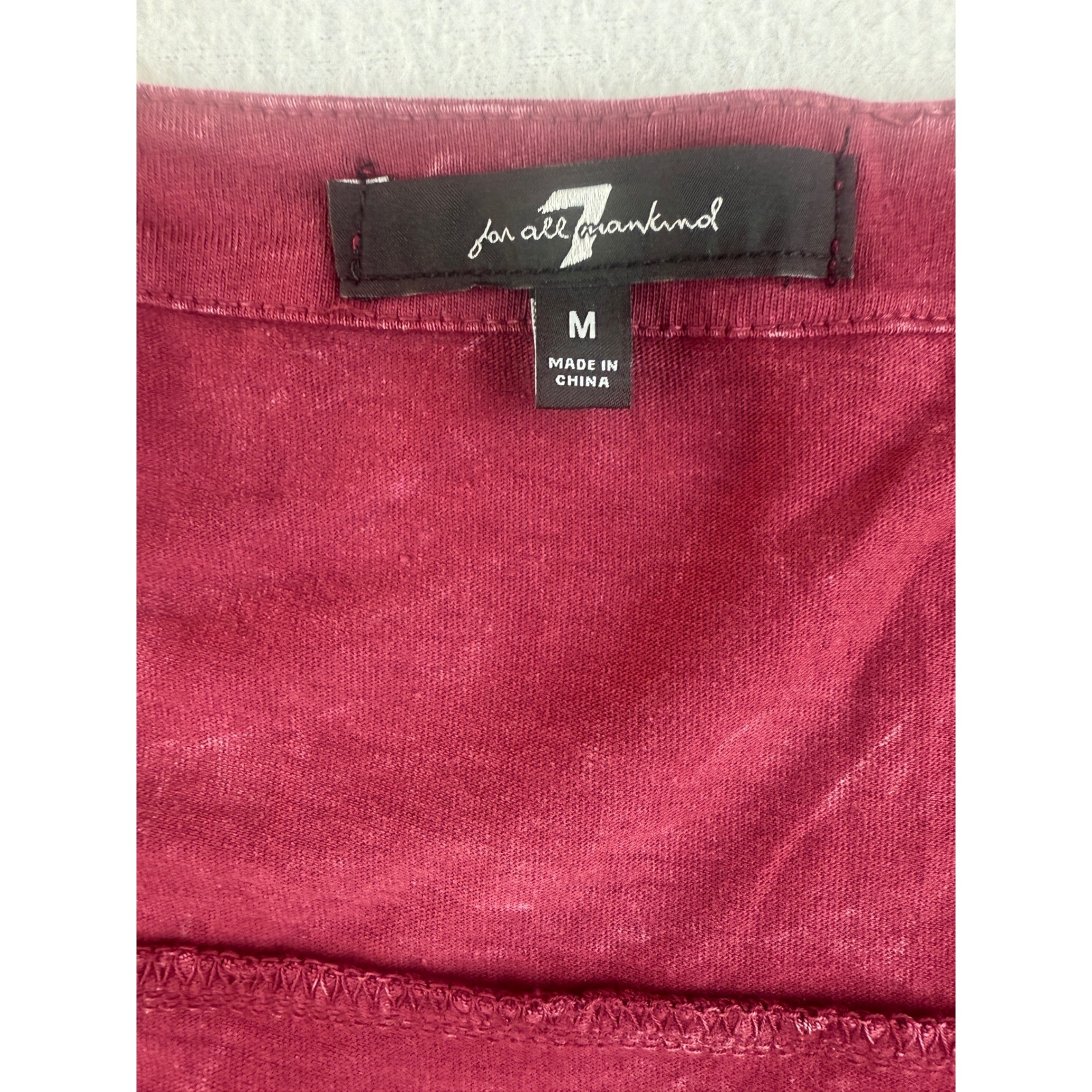 7 For All Mankind Maroon Puff Sleeve Top, V Neck, Long Sleeve, Casual, Blouse
