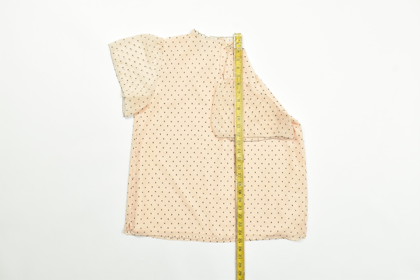 LOFT Blouse Medium M Pink Black Polka Dot Flutter Sleeve Ruffle Neck Chiffon She