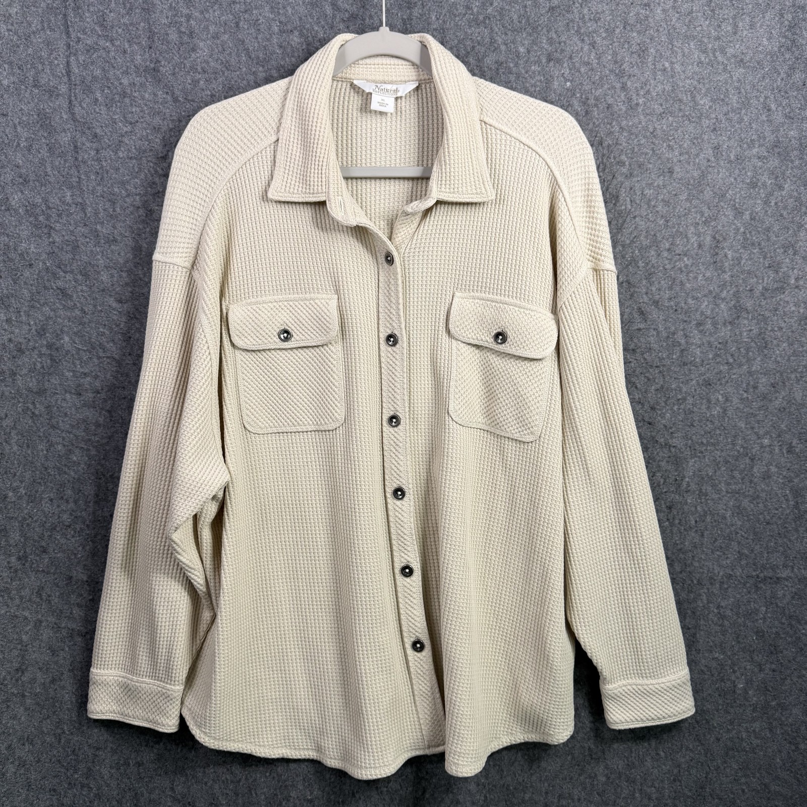 Natural Reflections Women’s XL Cream Waffle Knit Thermal Shacket Button Up Top