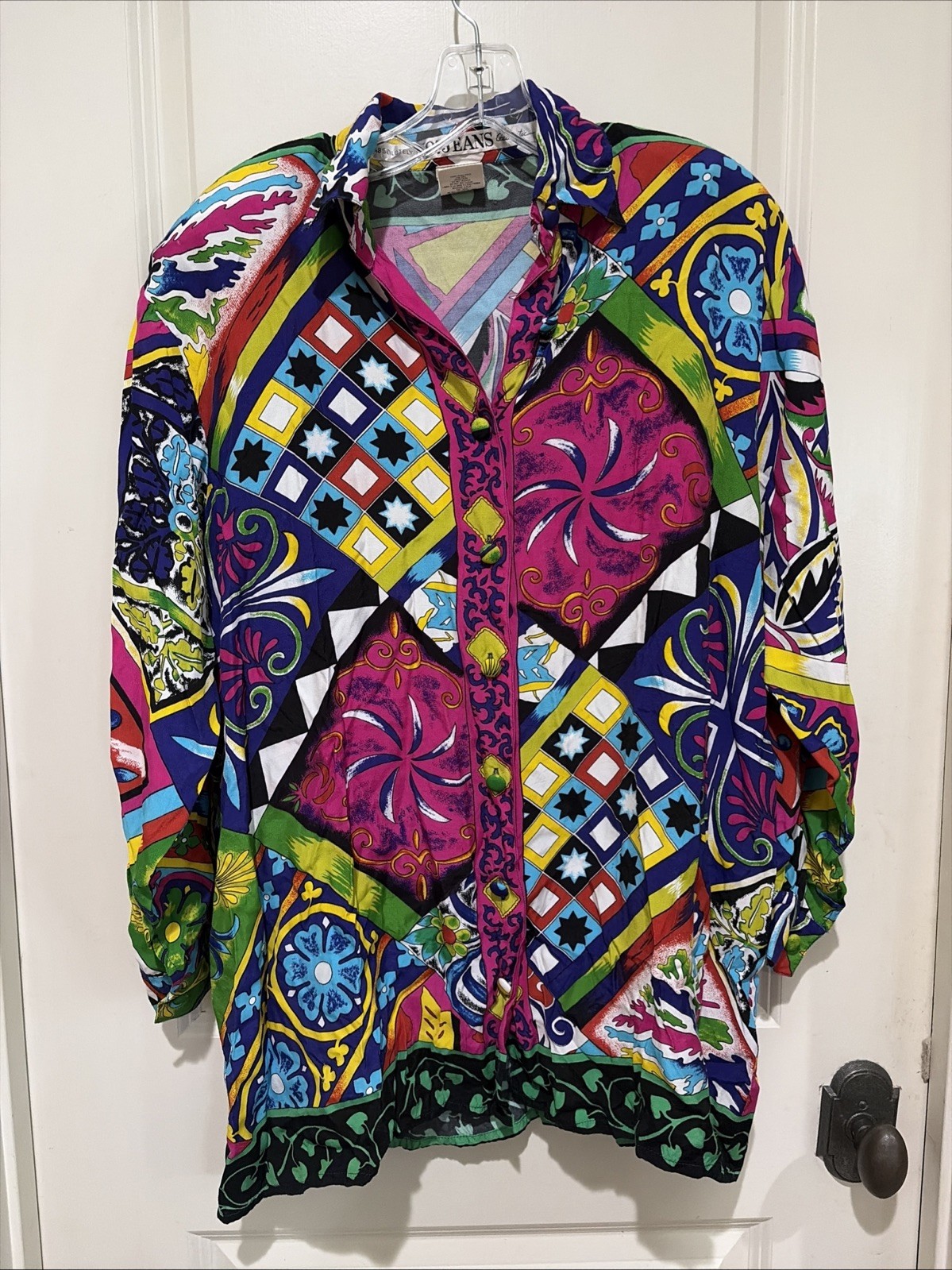 Vintage Absolutely No! Jeans Multicolor Mod Button Front Shirt One Size S M L