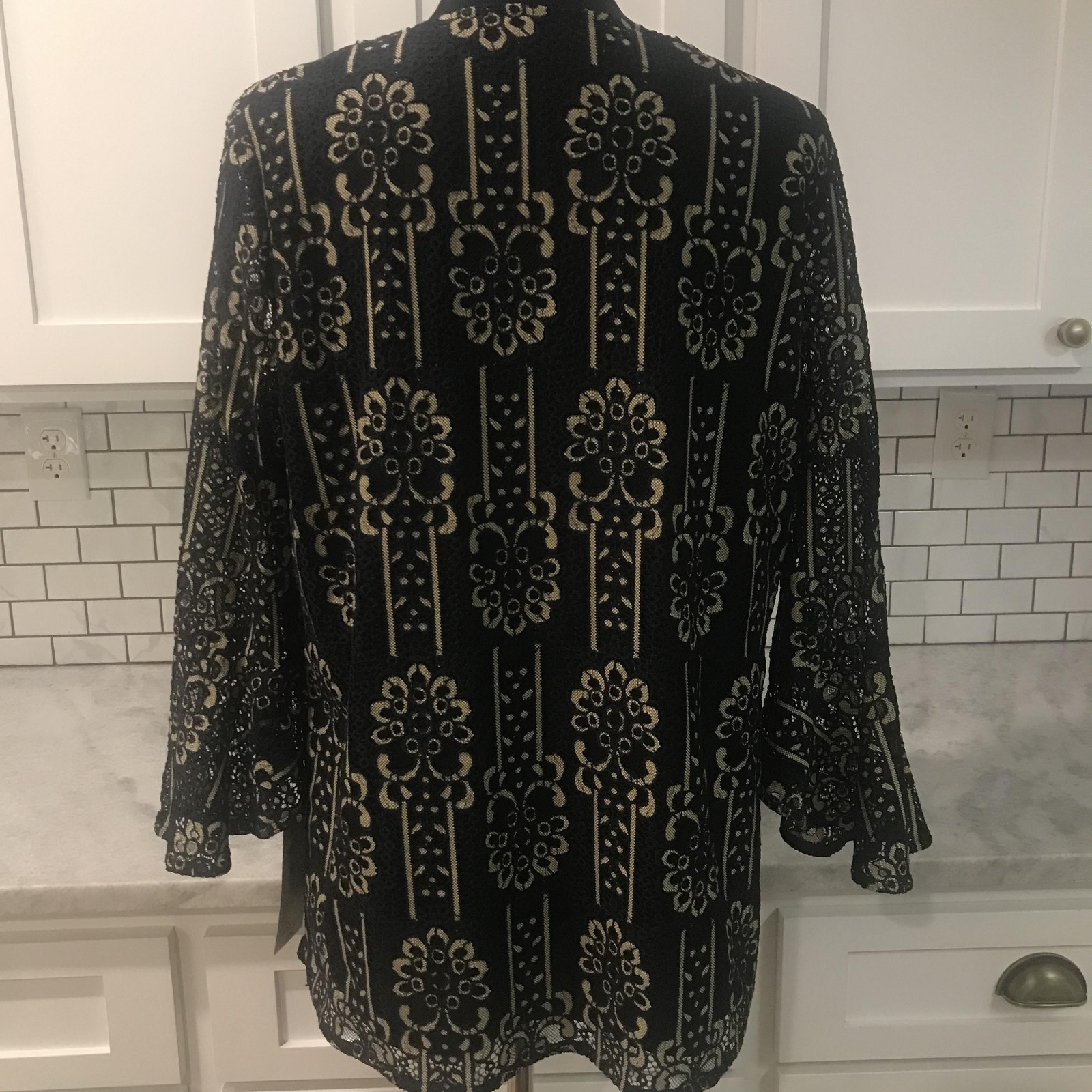Calessa Tunic Womens Large Black Lace Top Shirt V Neck Bohemian Western New Tags