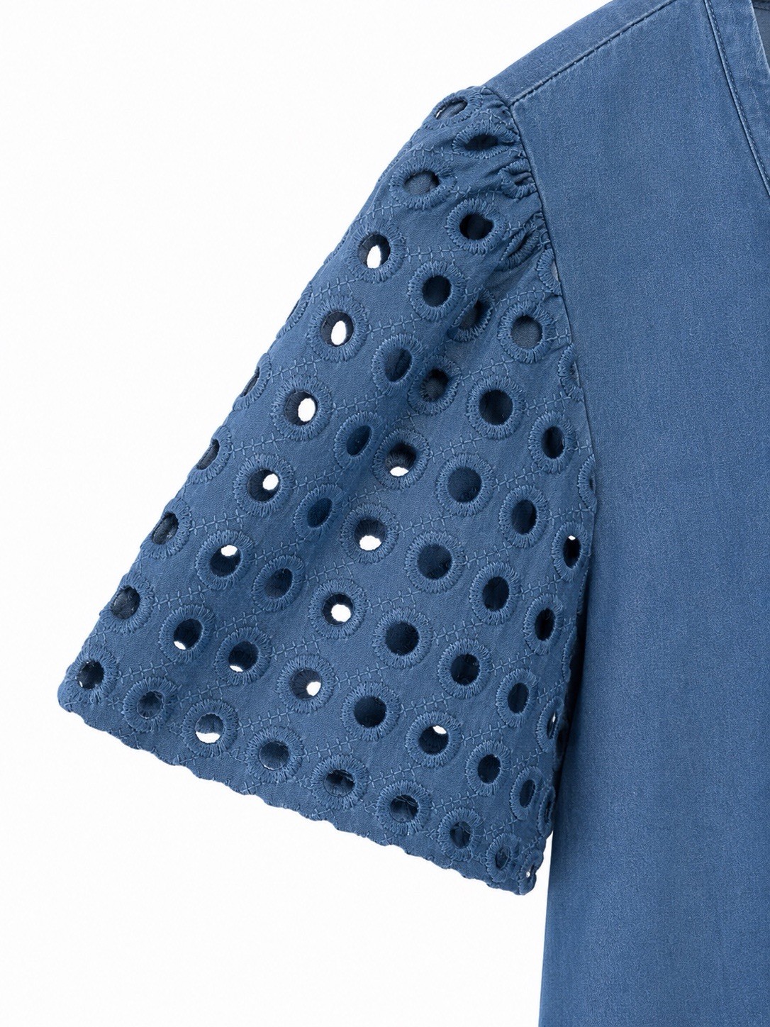 Marissa Olivia Women’s Blue Solid Scoop Neck Eyelet Pullover Blouse Size L