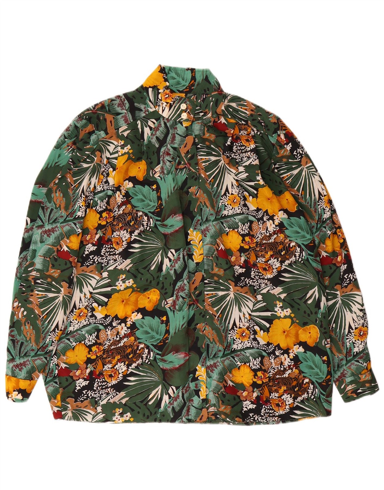 Vintage Womens Long Sleeve Shirt UK 22 3XL Green Floral CM18