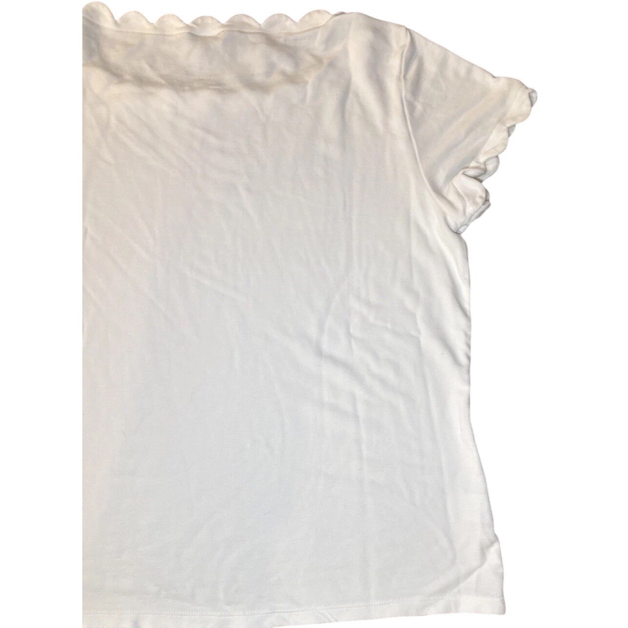 Ann Taylor Factory Scalloped Top Women XL White Short Sleeve Aesthetic Classic