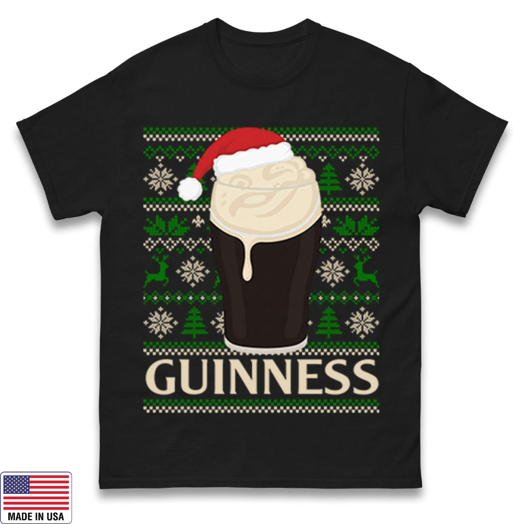 Funny Beer Drinking Christmas T Shirt,Guinness Pint Xmas Tee,Novelty Festive Top