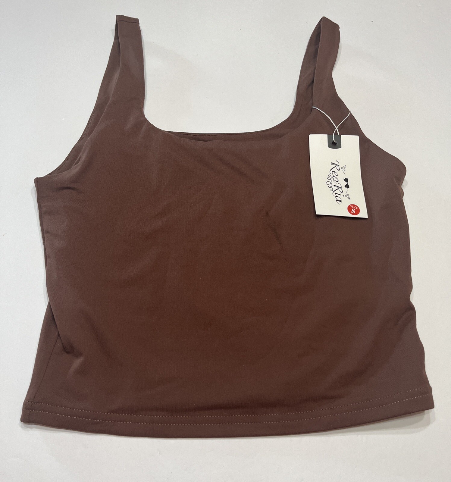 Women’s Sexy Square Neck Double Lined Cropped Tank Size Small Coffee Brown Crop