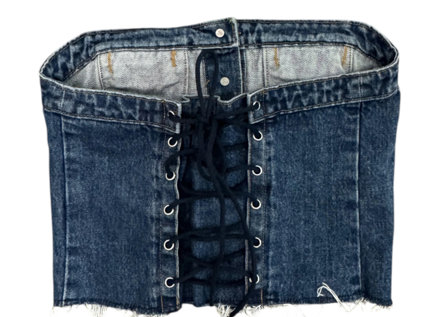 Levi’s Premium Denim Lace Up Corset Top XS Button Front Raw Hem Festival Y2K