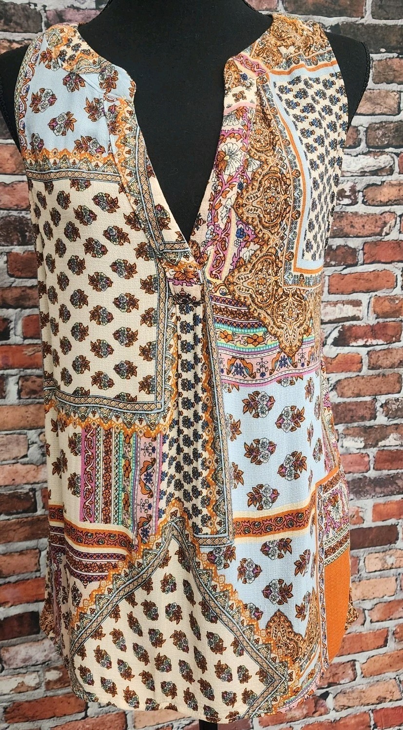 Christian Siriano Top Boho Patchwork Bohemian Hippie Sleeveless Shirt Medium