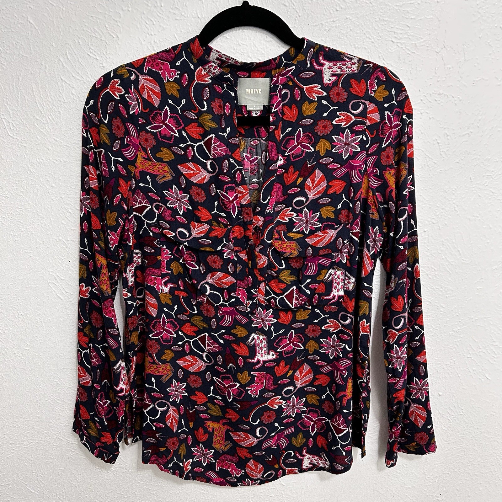Anthropologie Maeve Primitive Animal Print Nature Artsy Novelty Blouse Size 2