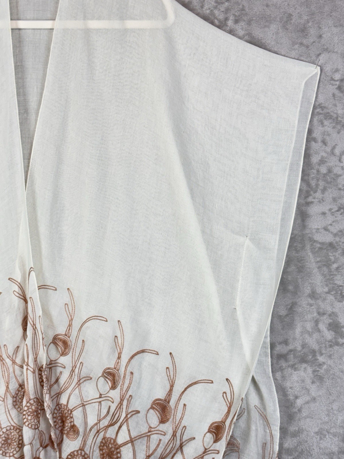 Boho Kimono One Size Cream Embroidered Flowers Lightweight Coverup