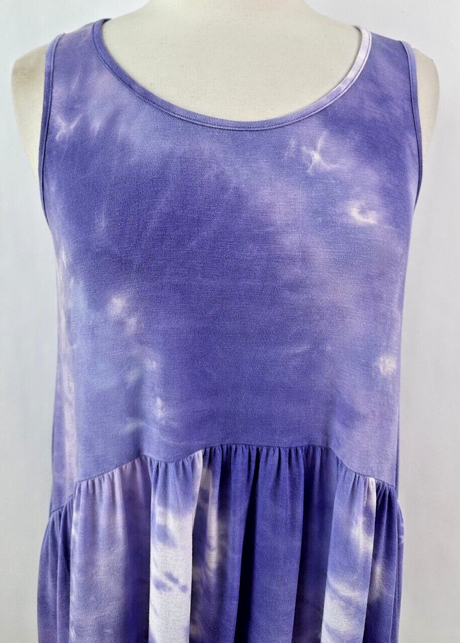 Easel Tie Dye Babydoll Tank Purple White Soft Stretch Sleeveless Sz M NWT Top