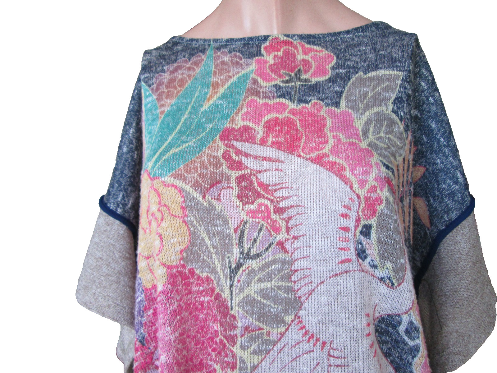 Citron Santa Monica Vintage ASIAN PONCHO Style Early Knit Top Big XL