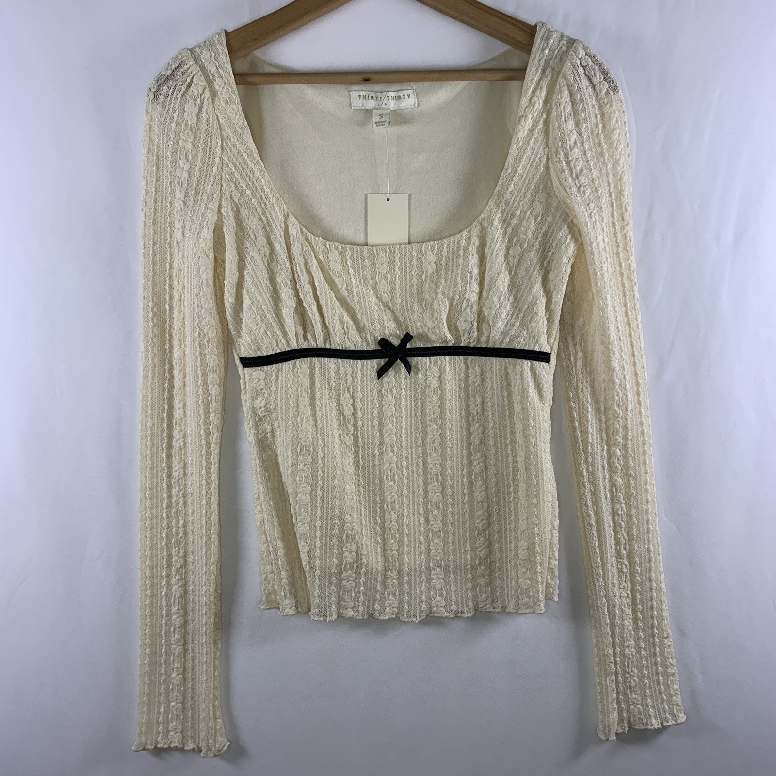 Womens Y2K Coquette Lace Babydoll Top Sz S Dollcore Bow Feminine Sheer Stretch