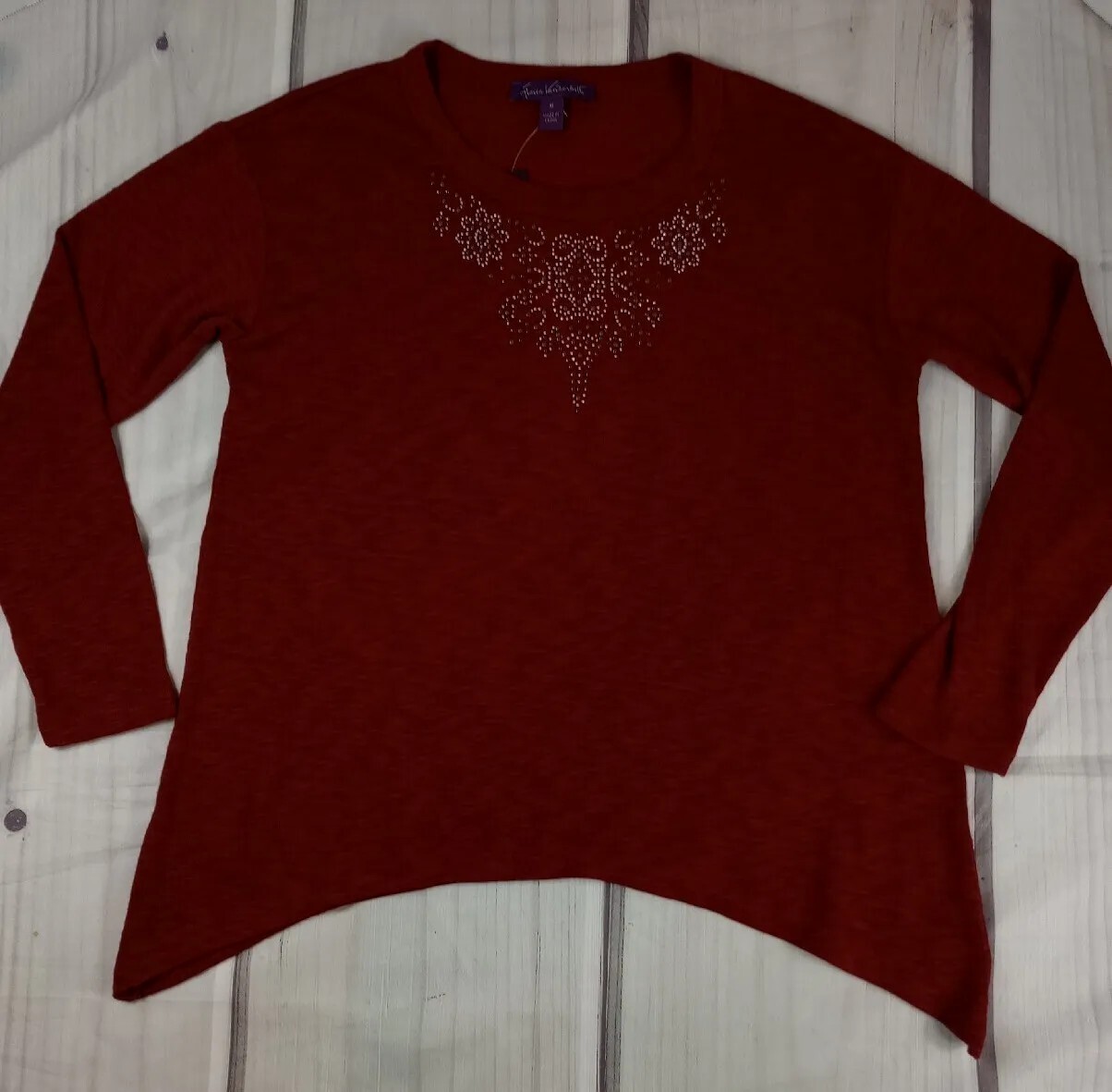 Gloria Vanderbilt Marlene Shirt Size Medium Burgundy Sweater Embellished New