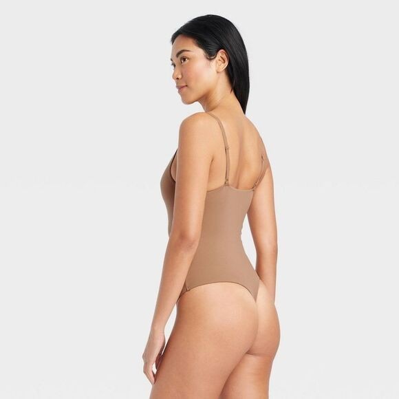 Auden Brown 4-Way Stretch Cami Bodysuit Sleeveless Adjustable Straps L
