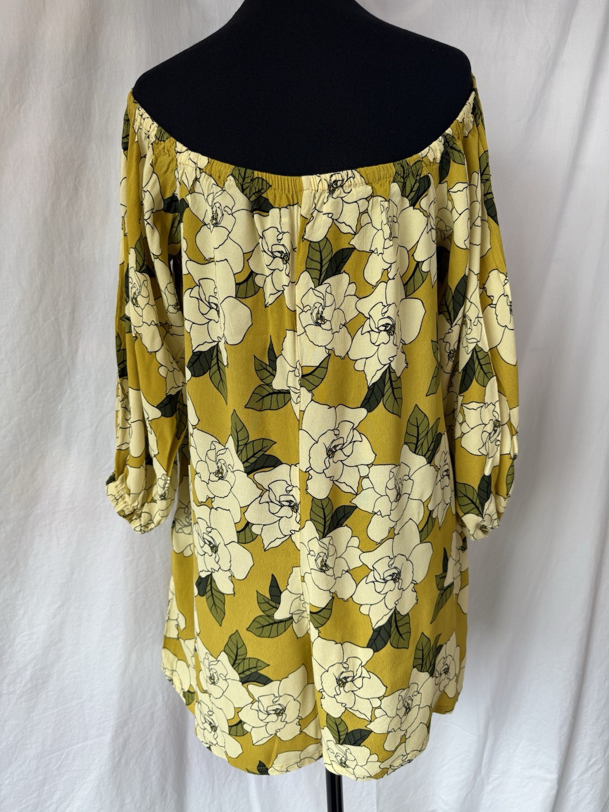 AVA SKY Women’s S Off-Shoulder Puff 3/4 Sleeve Floral Romper Yellow/White/Green