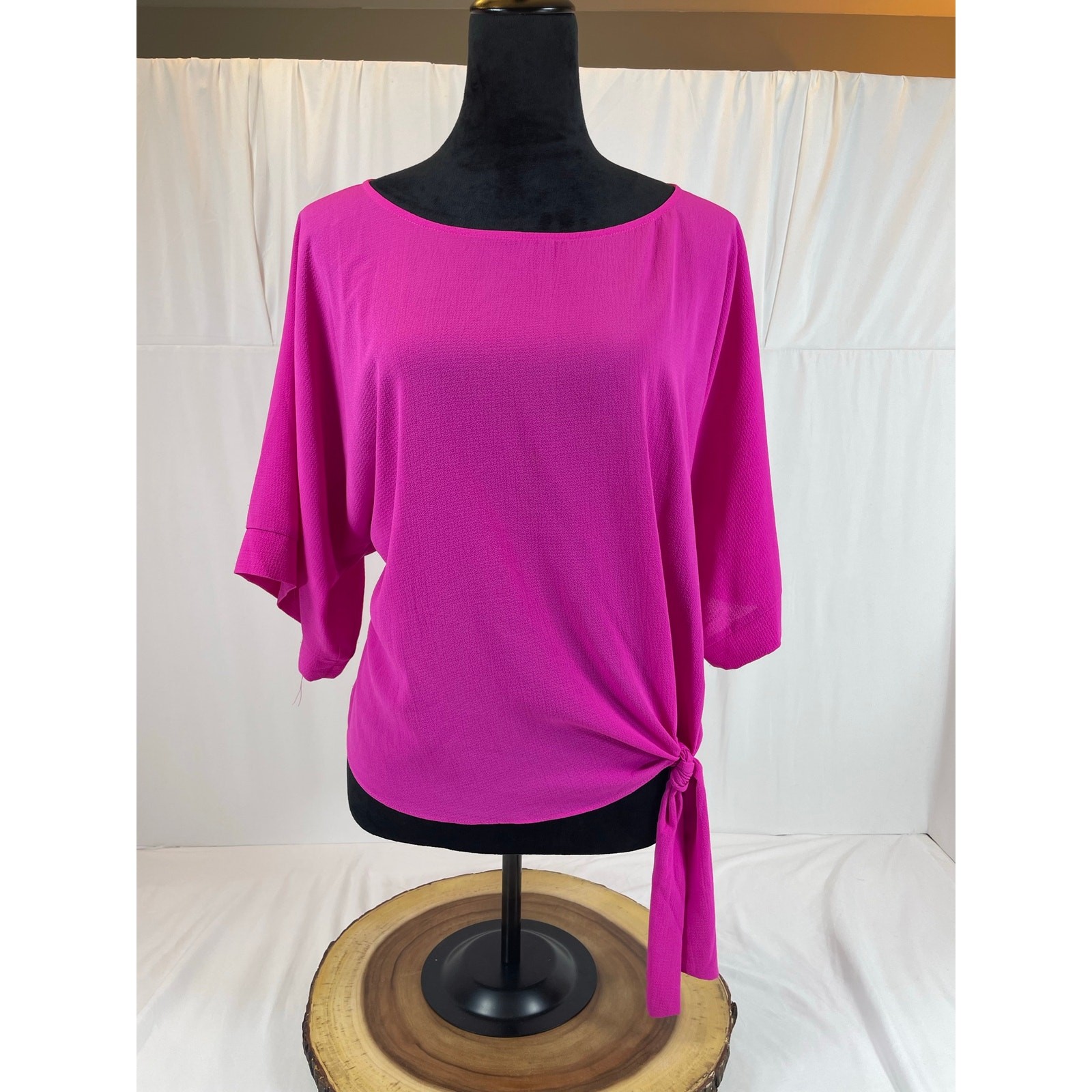She + Sky Fuchsia Tie-Front Blouse Hot Pink Dolman Sleeve Size S Top
