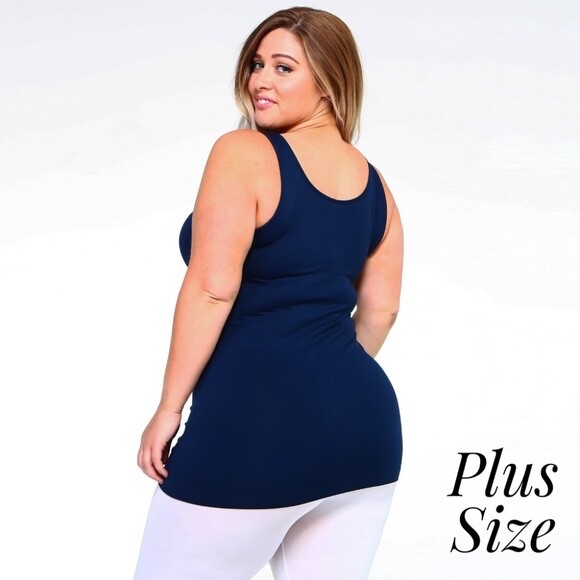 Yelete Plus Round Neck Seamless Tank Top (Navy)