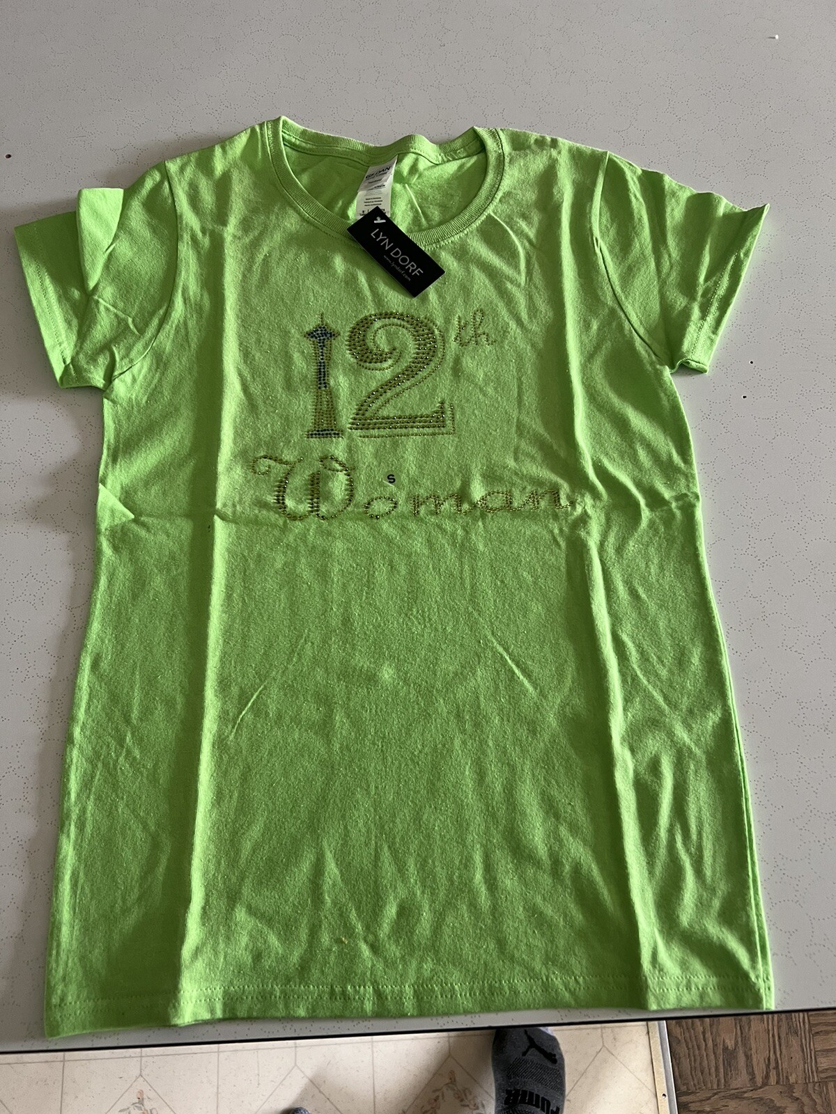 Lyn Dorf Rhinestone Seahawks Green Crew Short Sleeve Tee Shirt S Gildan