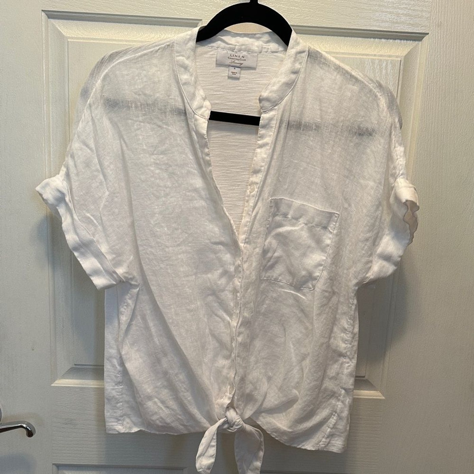 Charter Club Luxury Linen Blouse Tie Front Cotton and Linen Size Small