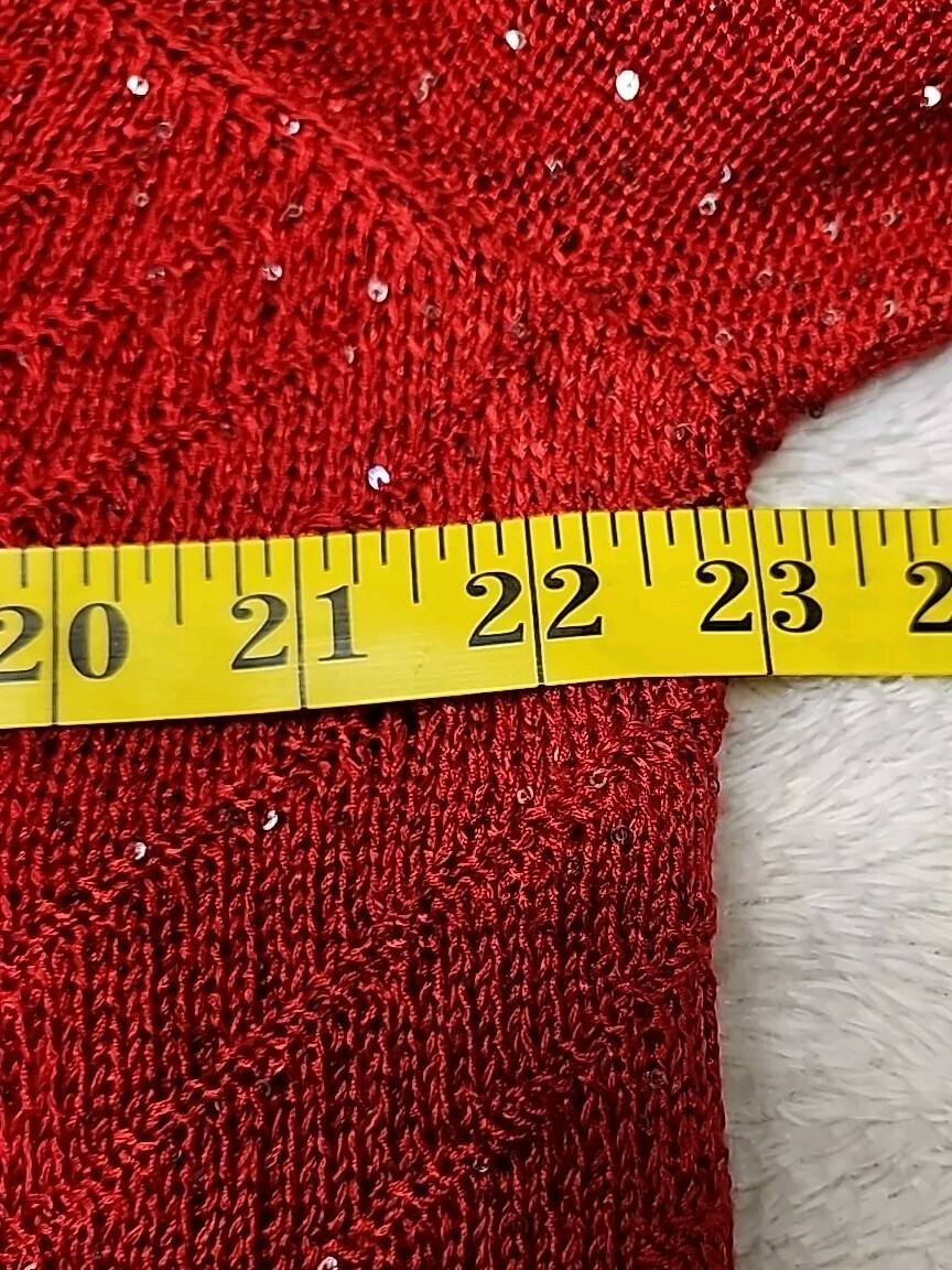 • Apt. 9 Long Sleeve Knit Sequence Lined Top Size XL Red Polyester Rayon Blend