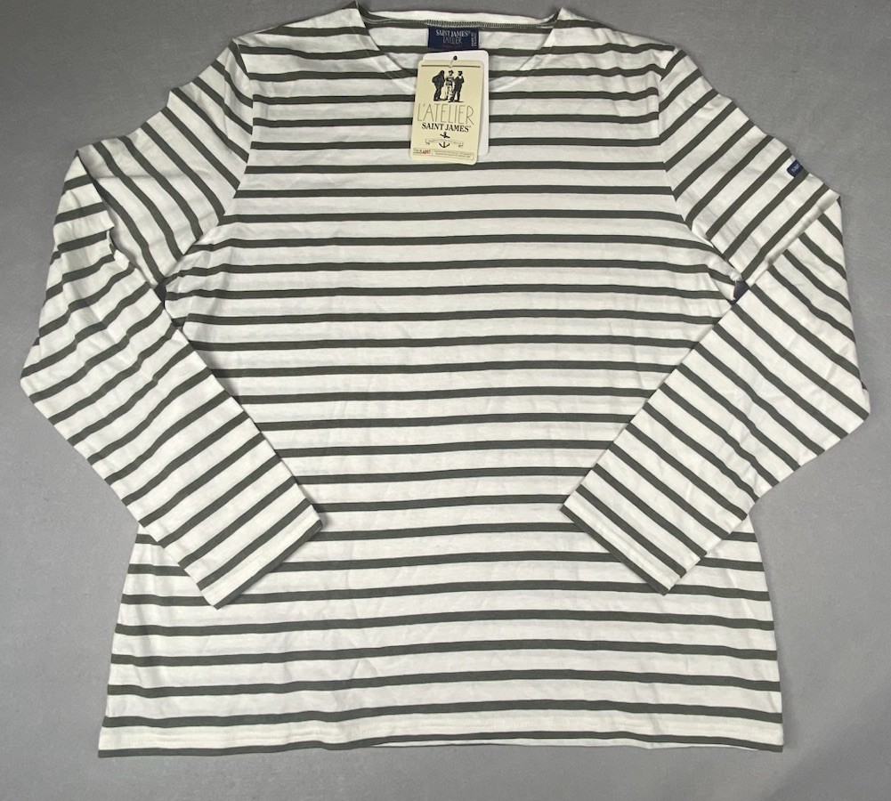 Saint James L’Atelier Breton Green White Striped Boat Neck Long Sleeve Top 14