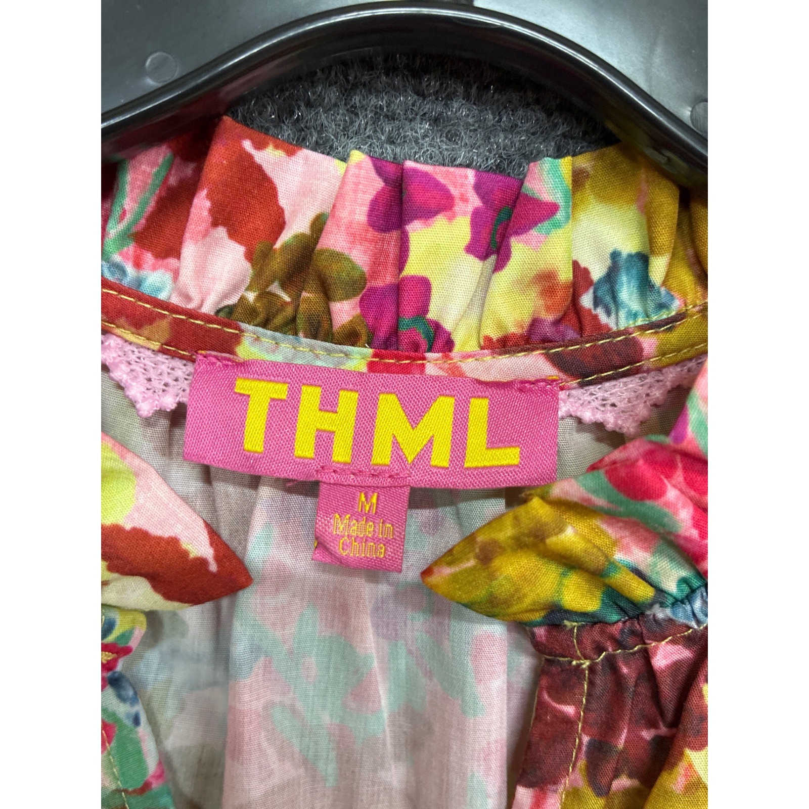 THML Floral Ruffle Flutter Sleeve Blouse Pink Yellow Green WCT2297-1-CR Mens M