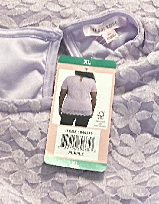 Teddi Rose Floral Lace Overlay Short Sleeve Top, Women’s, Size XL, Color Purple