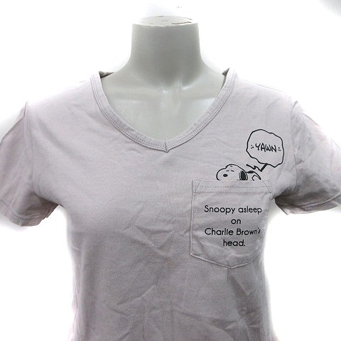 PEANUTS T-Shirt Beige M Short Sleeve Cotton