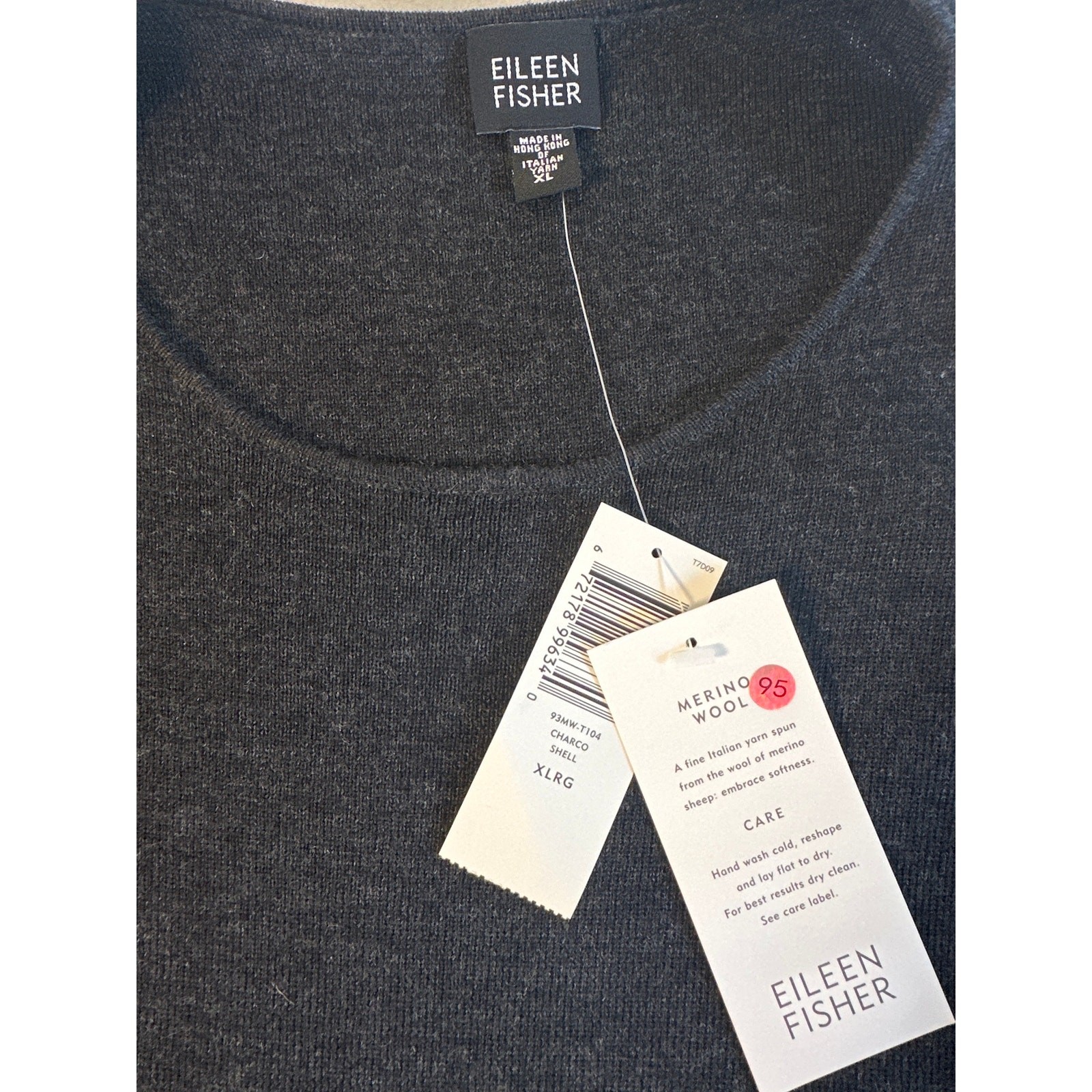 NWT Eileen Fisher Fine 100% Merino Wool Knit Shell Tank Top Charcoal Gray Sz XL