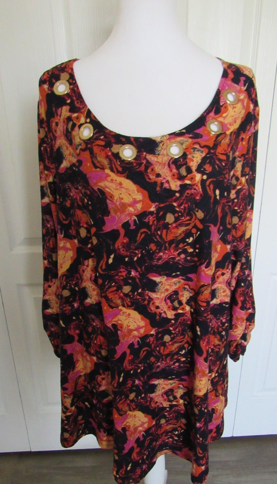 COCOMO PLUS SIZE 1X WOMEN’S TOP BLOUSE ORANGE PINK BLACK 3/4 SLEEVES