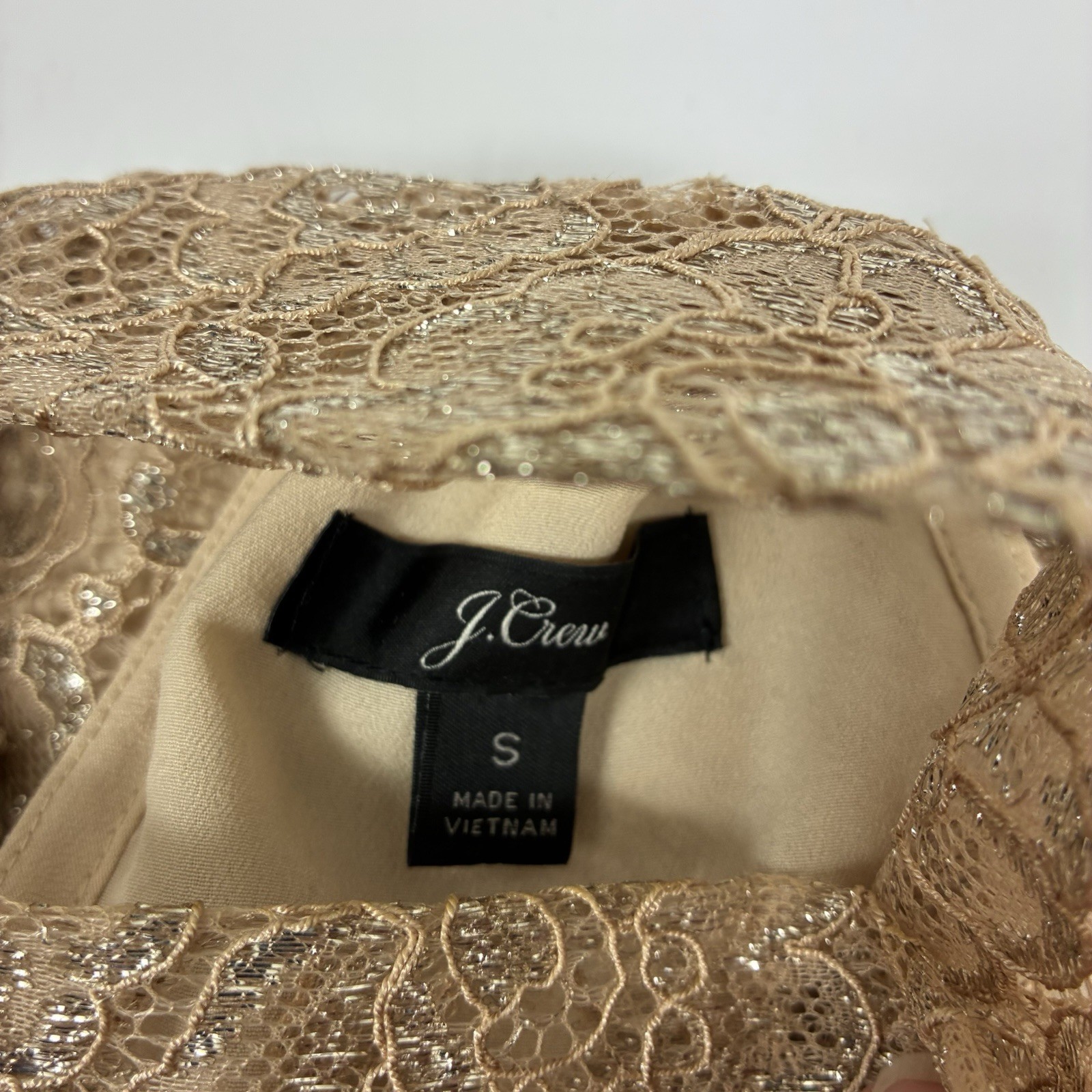 J Crew Tie Neck Top Metallic Gold Lace Sleeveless Womens S Evening Formal Party