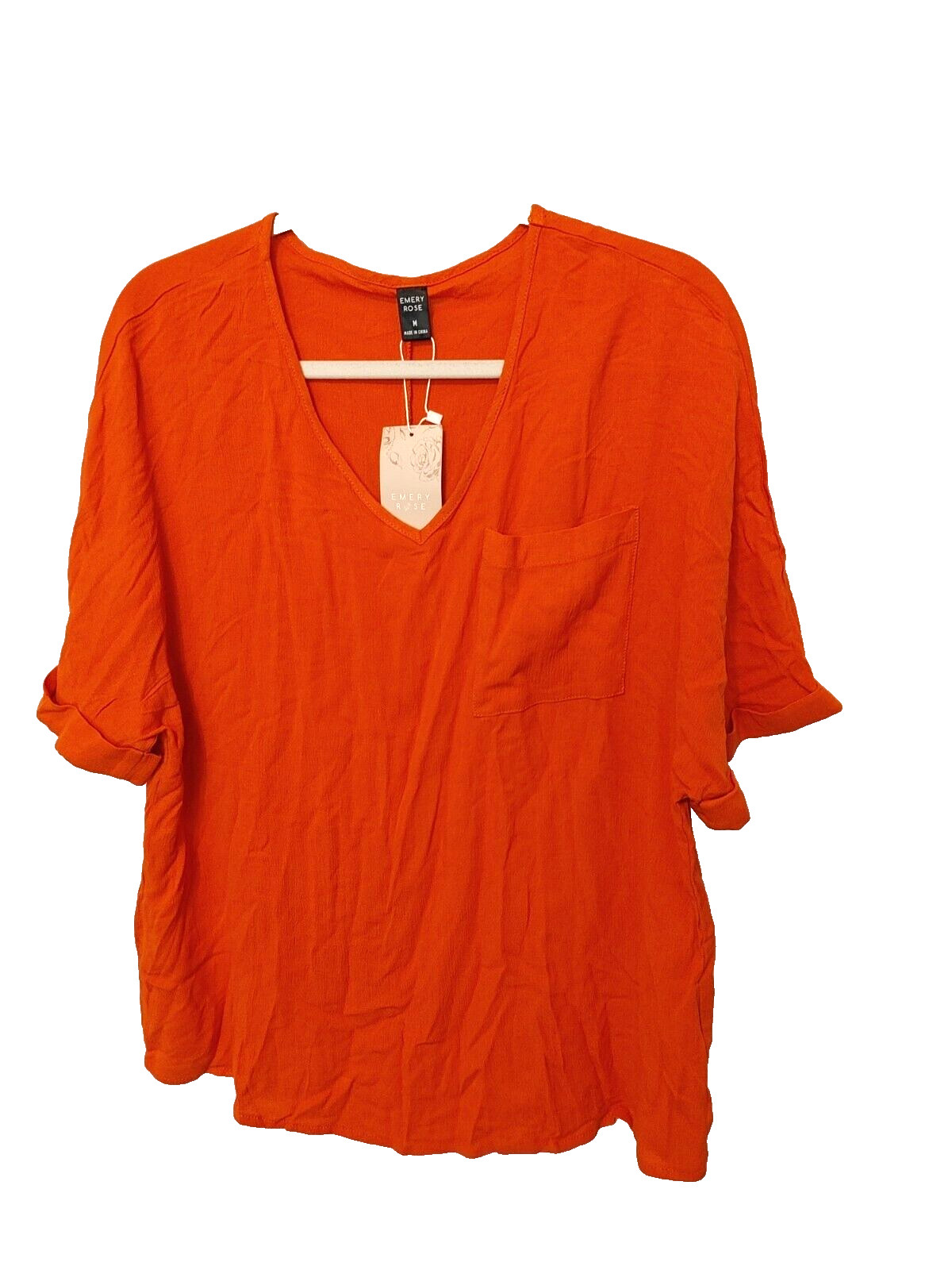 Emery Rose V Neck Dolman Cuffed Short Sleeve Pocket Coral Size M NWT! #16175