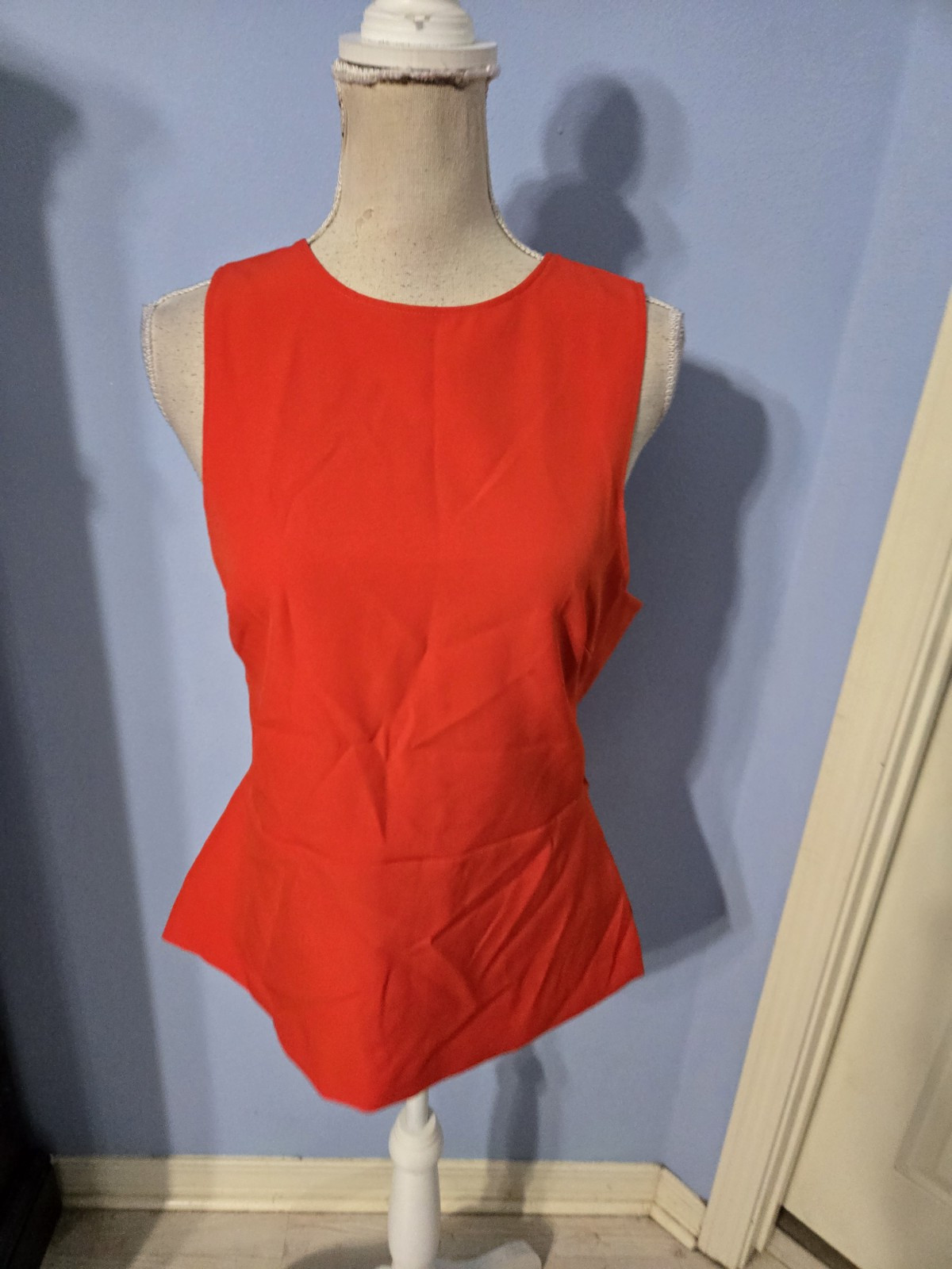 H&M Size 12 Blouse Womens Red Sleeveless Cutout Sides