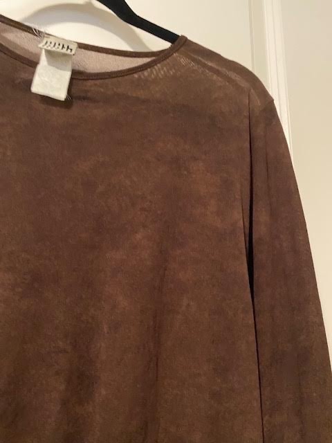 LILITH OF FRANCE long-sleeve MESH top/tee shirt + SASH BROWNS size MEDIUM