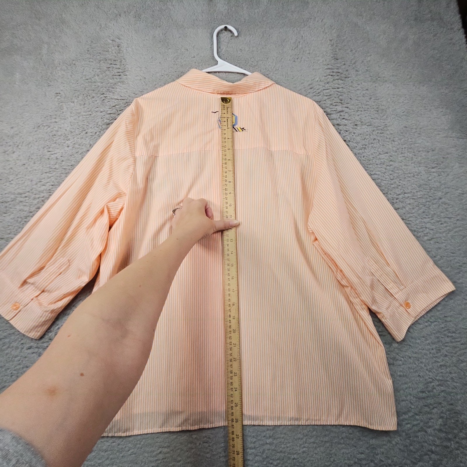 Breckenridge Blouse Womens 2X Orange Striped Embroidered 3/4 Sleeve Beach Boho